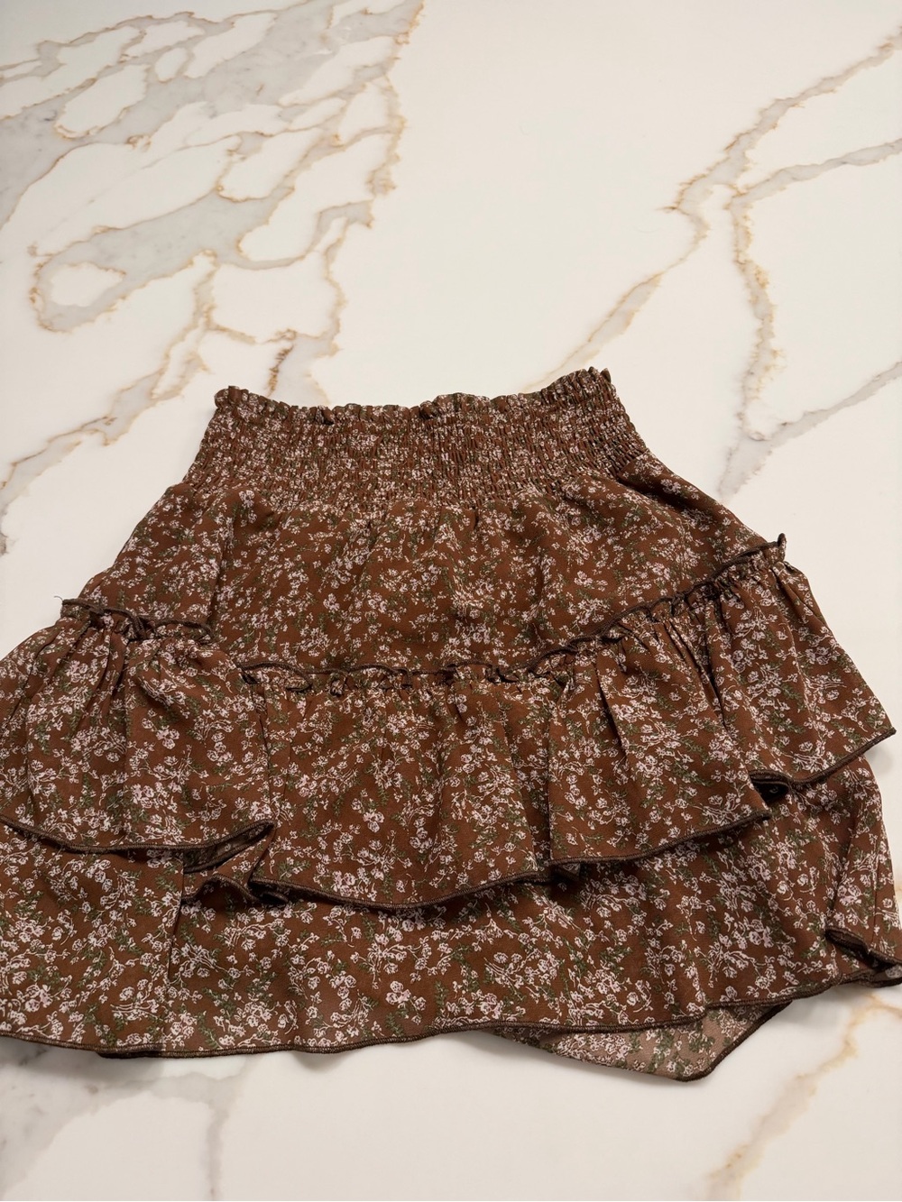 Altar'd State Brown Floral Tiered Mini Skirt
